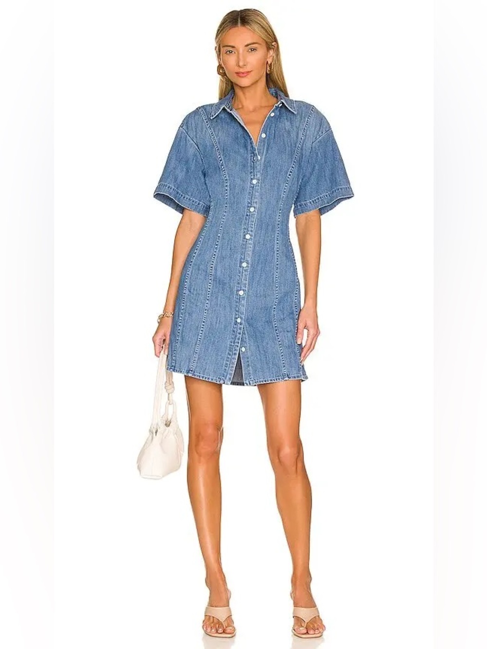 Frame Denim Denim Button Front Short Sleeve Dress Size Medium